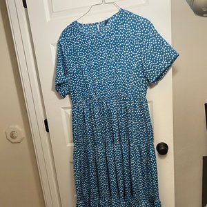 SHEIN VCAY Ditsy Floral Print Keyhole Back Shirred Waist Dress - 3XL